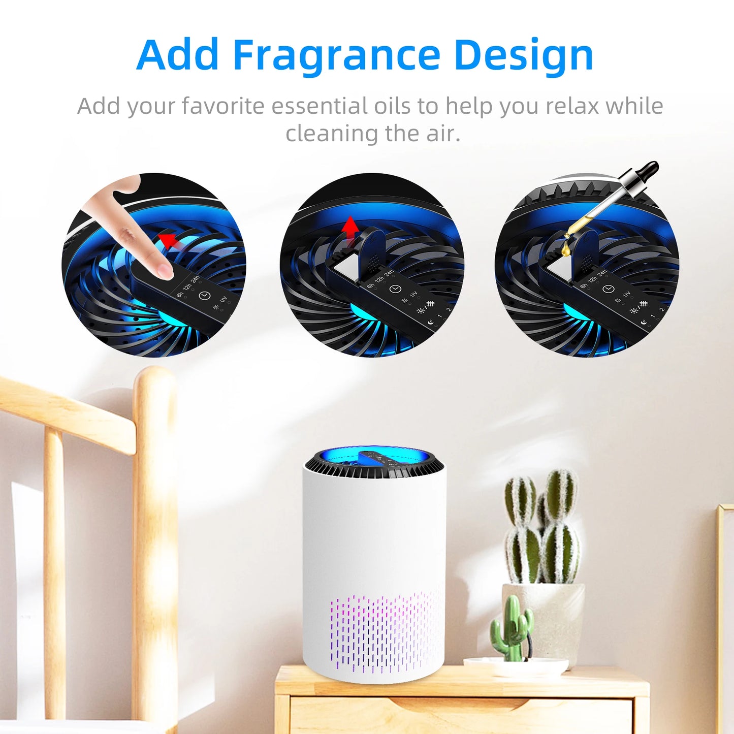 AROEVE Air Purifier Aroma Fragrance for Bedroom Home Smoke Pollen Dander Hair Smell Air Cleaner with 3 Speed Control 287 Sq.Ft