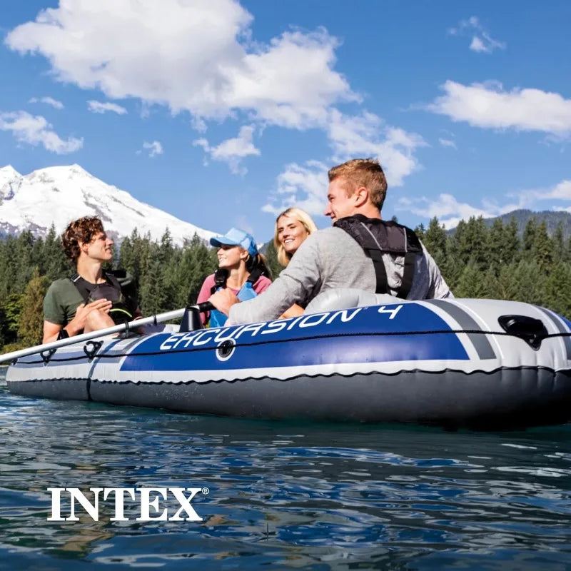 Intex Excursion Inflatable Boat Series with Deluxe 54 Inch Boat Oars and High Output Pump Super Tough PVC