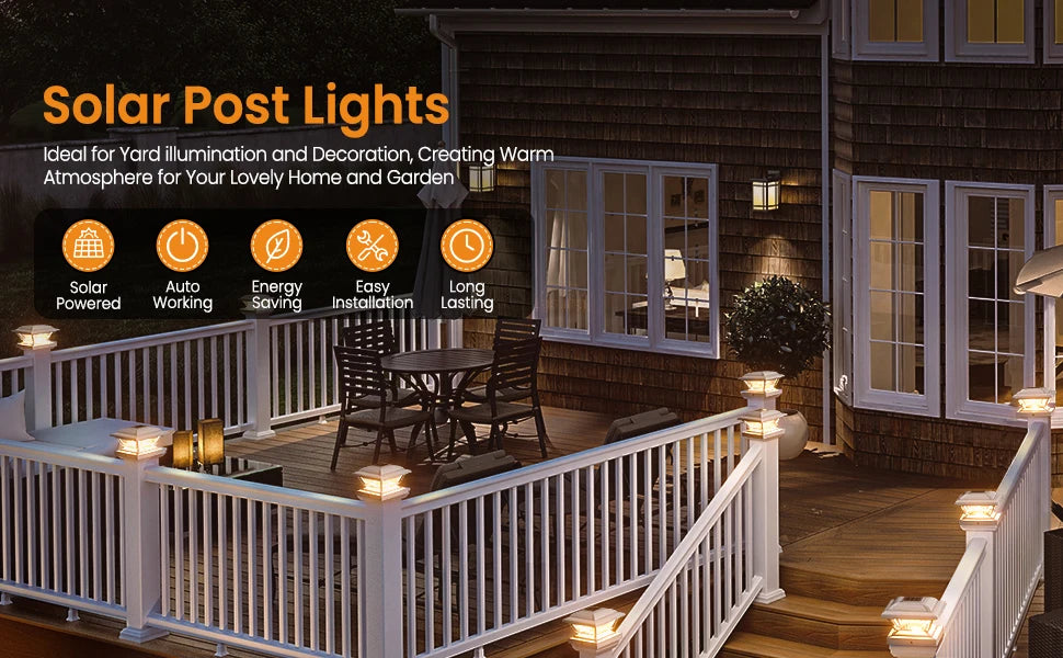 6/12 Pack Solar Post Cap Lights, White/Black, Fits 3.5x3.5-5.5x5.5 Posts for Garden/Fence/Deck/Yard