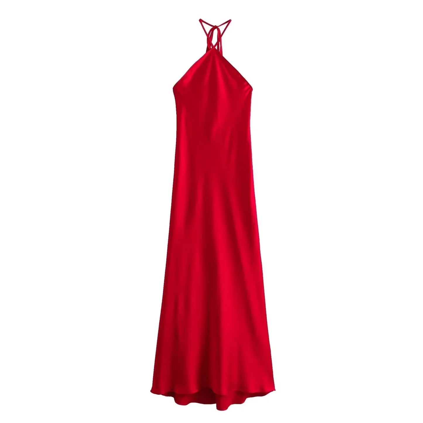 2025 Halter Long Dresses for Women Backless Satin Dress Woman Off Shoulder  Midi Dresses Elegant Evening Party Dress