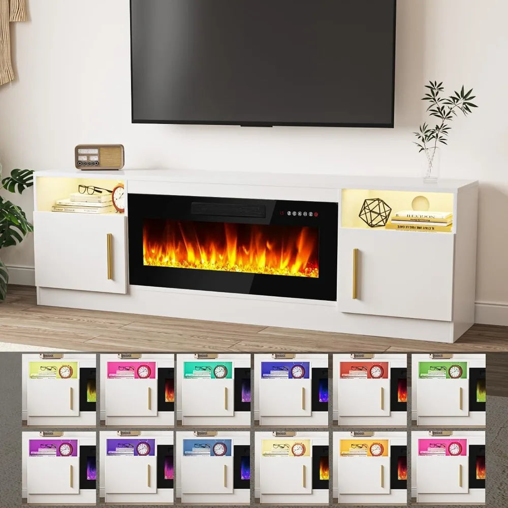 Fireplace TV Stand Entertainment Center with 36" Fireplace, 70" Wooden TV Stand for TVs Up to 80",Media TV Console with High Gl