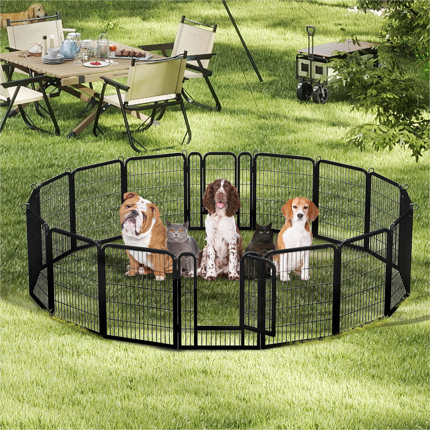 Dog Playpen with Door, Outdoor/Indoor Foldable Metal Pet Fence, Heavy Duty Puppy Exercise Pen for Yard, RV Camping, DIY Pet Cage