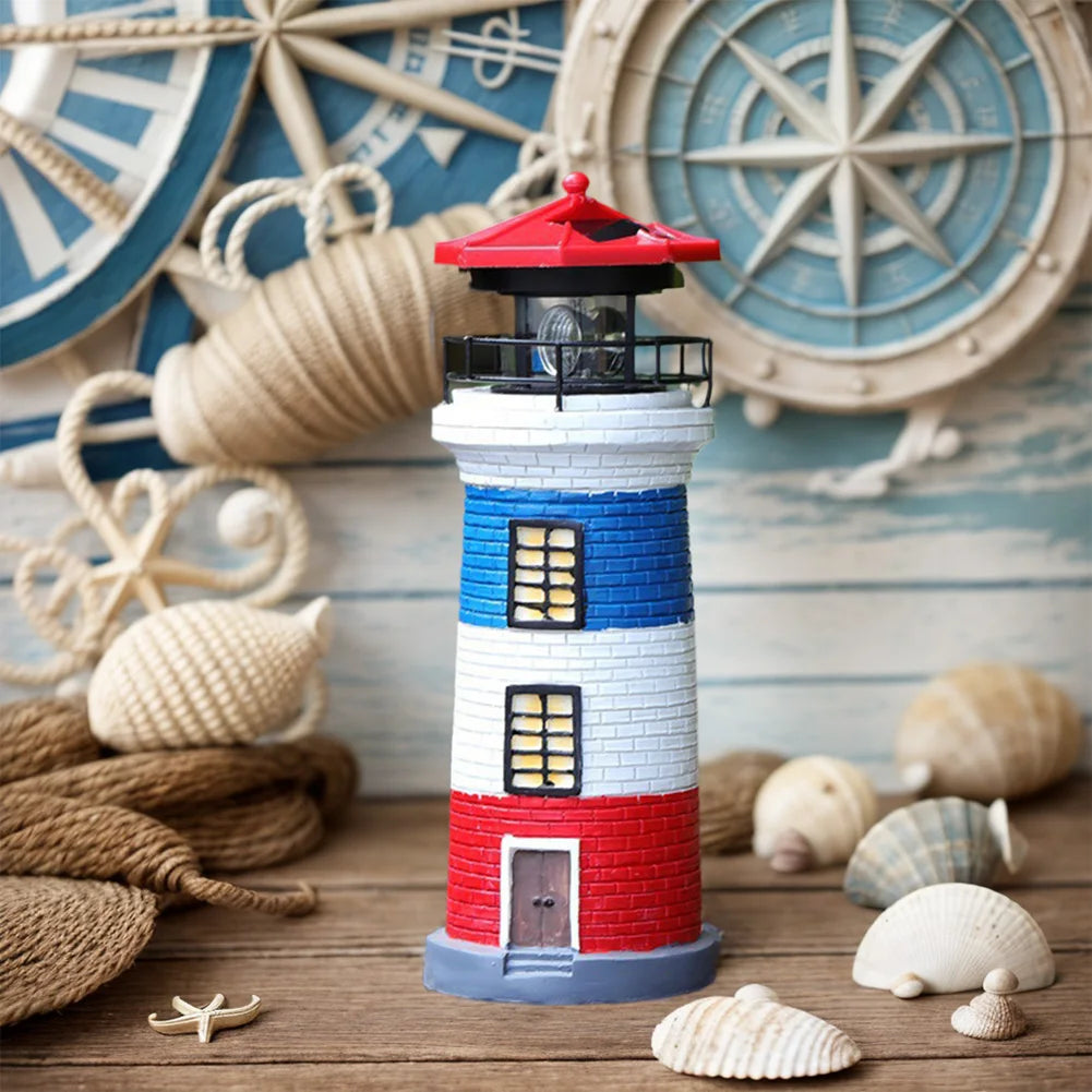 Solar Powered Resin Decorative Lighthouse Light Lighthouse Night Light Lighthouse Lantern Ornament for Home Yard Outdoor Decor