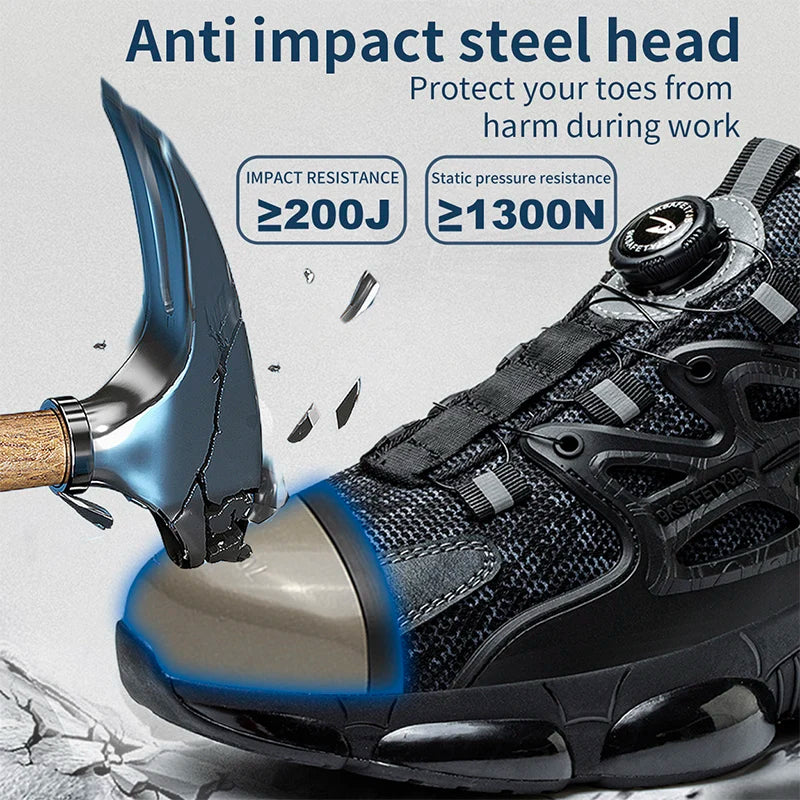 Slack Stab Proof Work Shoes with Elastic Buttons and Lace Up Design