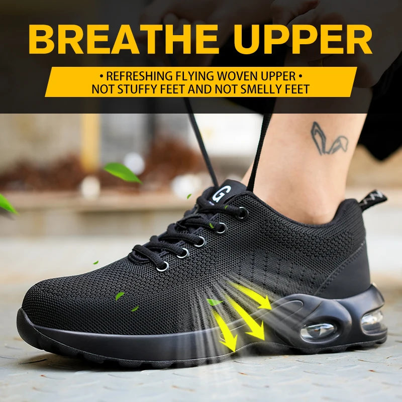 Fashionable Breathable Soft Sole Air Cushion Anti Smash Anti Puncture Work Shoes