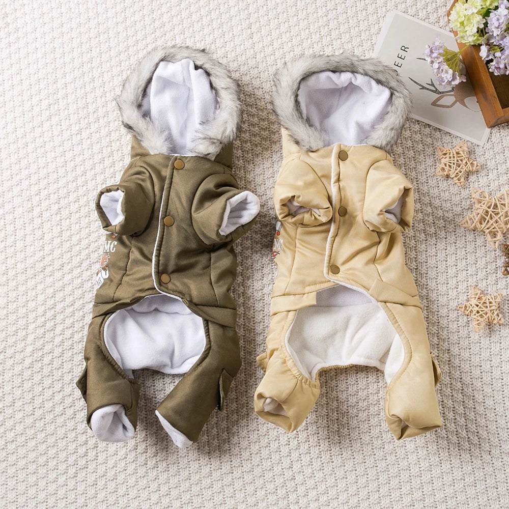 Pet Dog  Thickness Hooded Driver Style Four Legs Cotton Winter Coat Windproof Dog Jumpsuit Warm Small Puppy Dogs Clothing