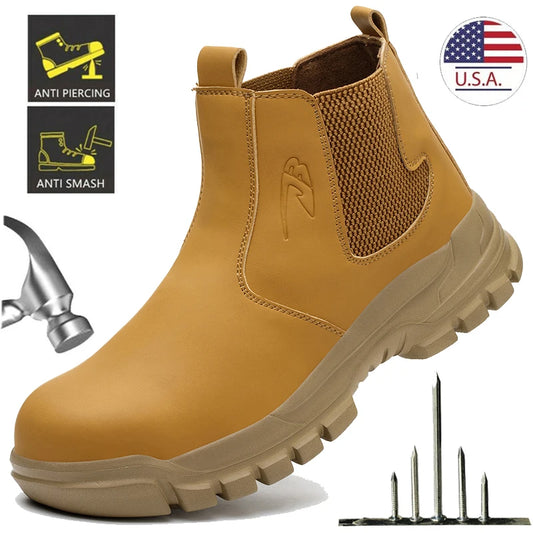 Waterproof Men's Safety Work Boots Steel Toe Shoes Anti Impact Anti Puncture Outdoor Hiking Protective Boots