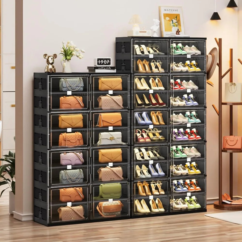 JEKO&JEKO 6 Tiers 24 Pairs Foldable Shoe Rack Organizer Fits Size 12 for Closet Entryway, Large Collapsible Shoe Storage Organiz