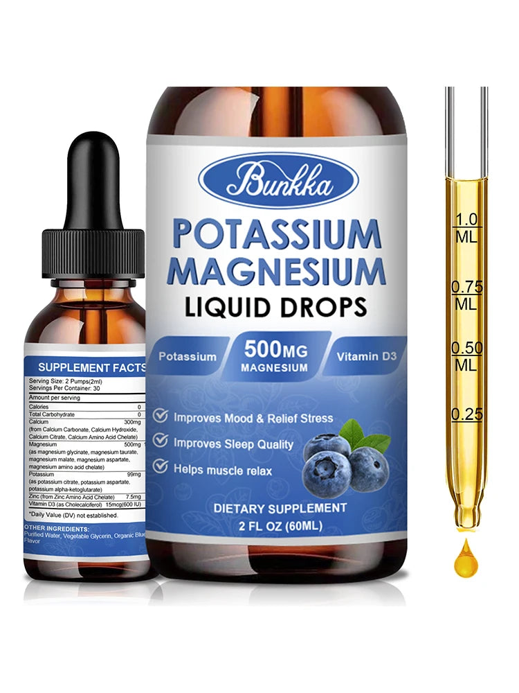 Potassium Magnesium Supplement Liquid High Absorption Calm Magnesium Complex 500mg Potassium 99mg Calcium Vitamin D3 Zinc