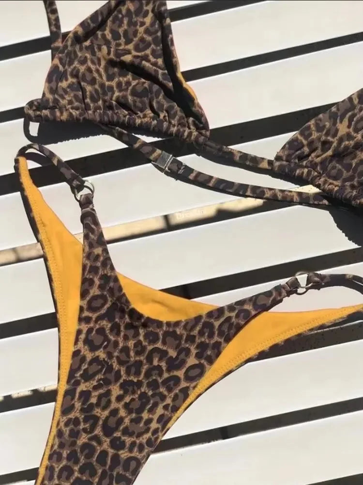 Women Split Swimsuit High Waist Beach Triangle Bikini 2025 New Summer Swimwear Bikinis Set Sexy Leopard Print Bikini 2 Piece Set