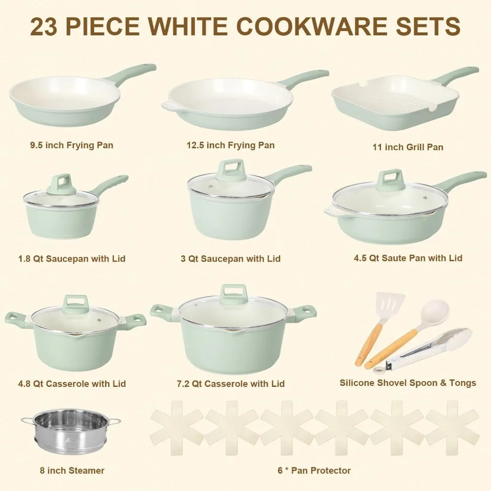 23pcs Pots and Pans Set Non Stick, Kitchen Cookware Set with Casserole, Frying & Saucepans, Oven Safe & Stovetop Agnostic (Gas,
