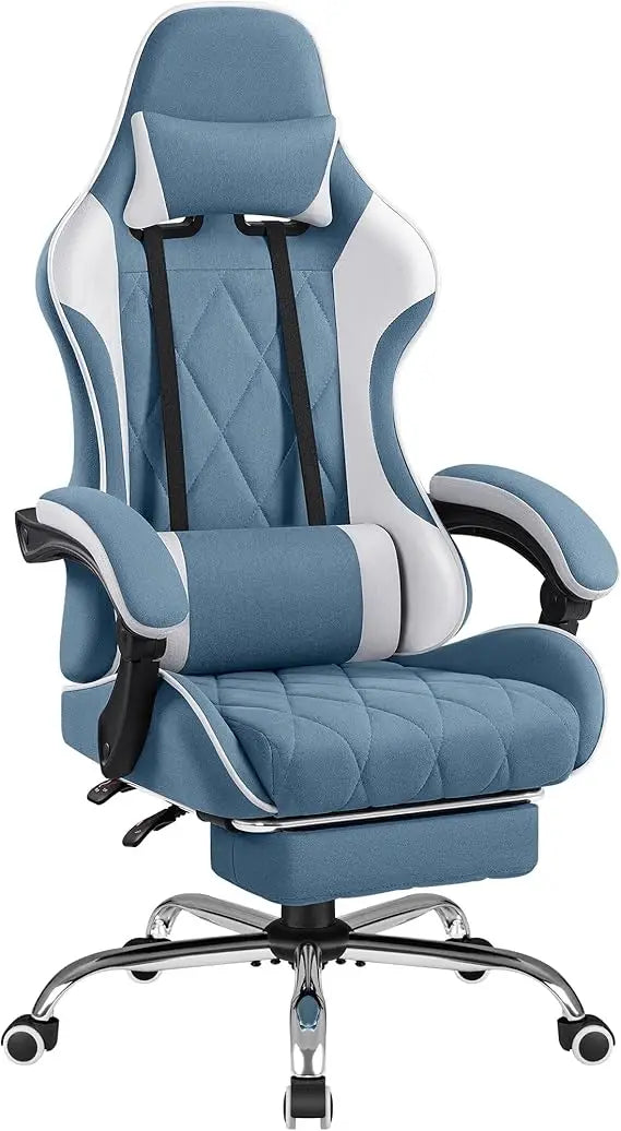 Gaming Chair, Computer Chair with Footrest and Massage Lumbar Support, Breathable Fabric High Back Video Game Chair with Swivel