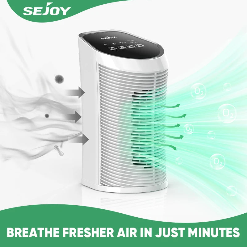 Sejoy 25W HEPA Air Purifiers For Bedroom 200 sq.ft Portable Air Cleaner For Smoke Pollen Hair Smell Air Purifier with Sleep Mode