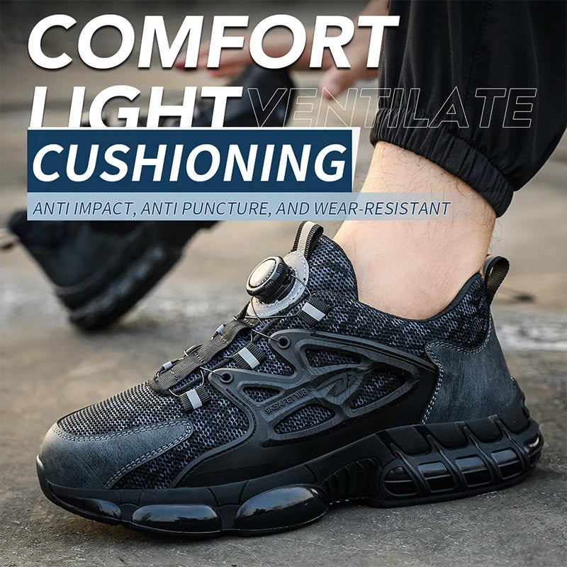 Slack Stab Proof Work Shoes with Elastic Buttons and Lace Up Design