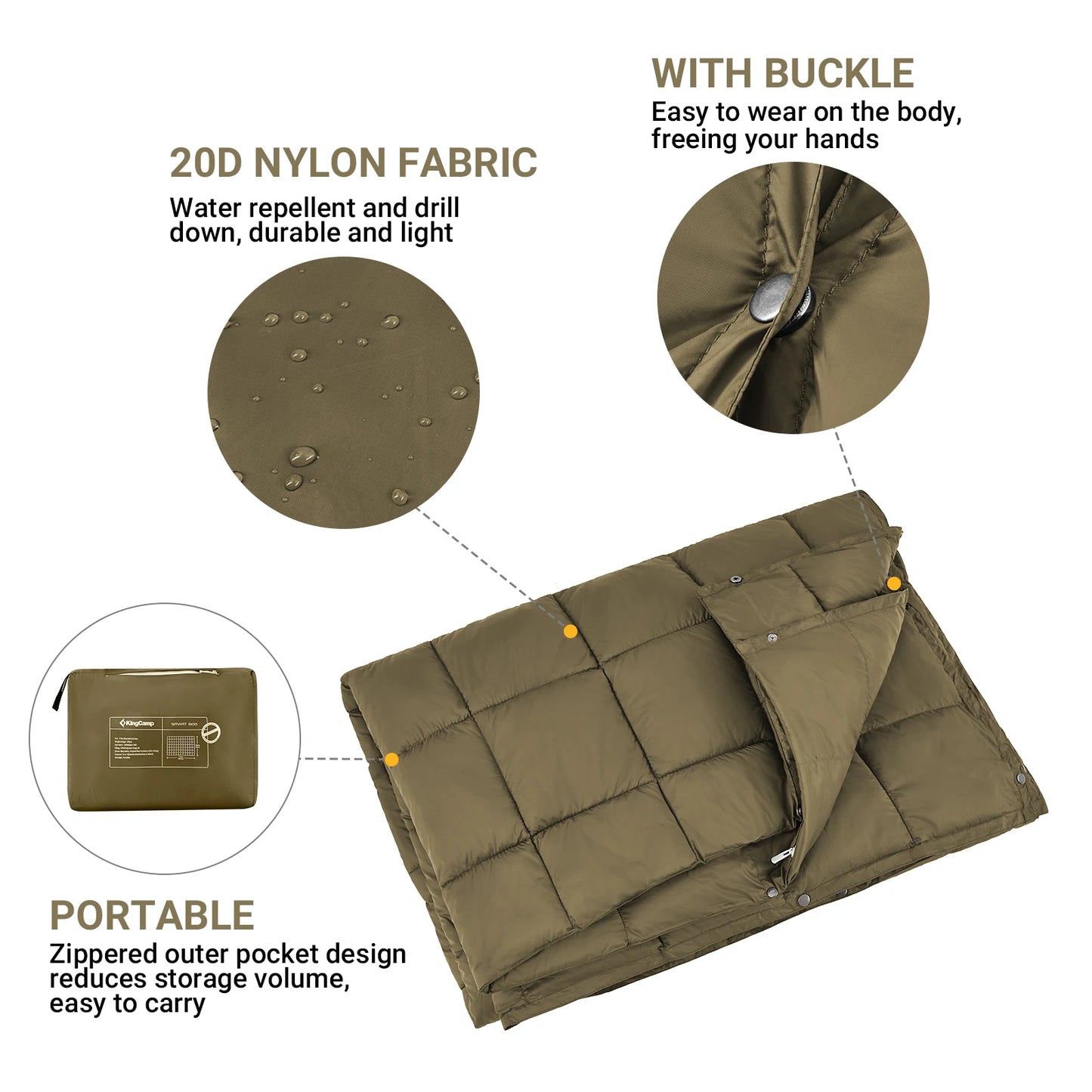 KingCamp Blanket, Blanket With Buckles, Warm Comfy Foldable For Camping, Picnic, Grass, Concerts, Car, Indoor