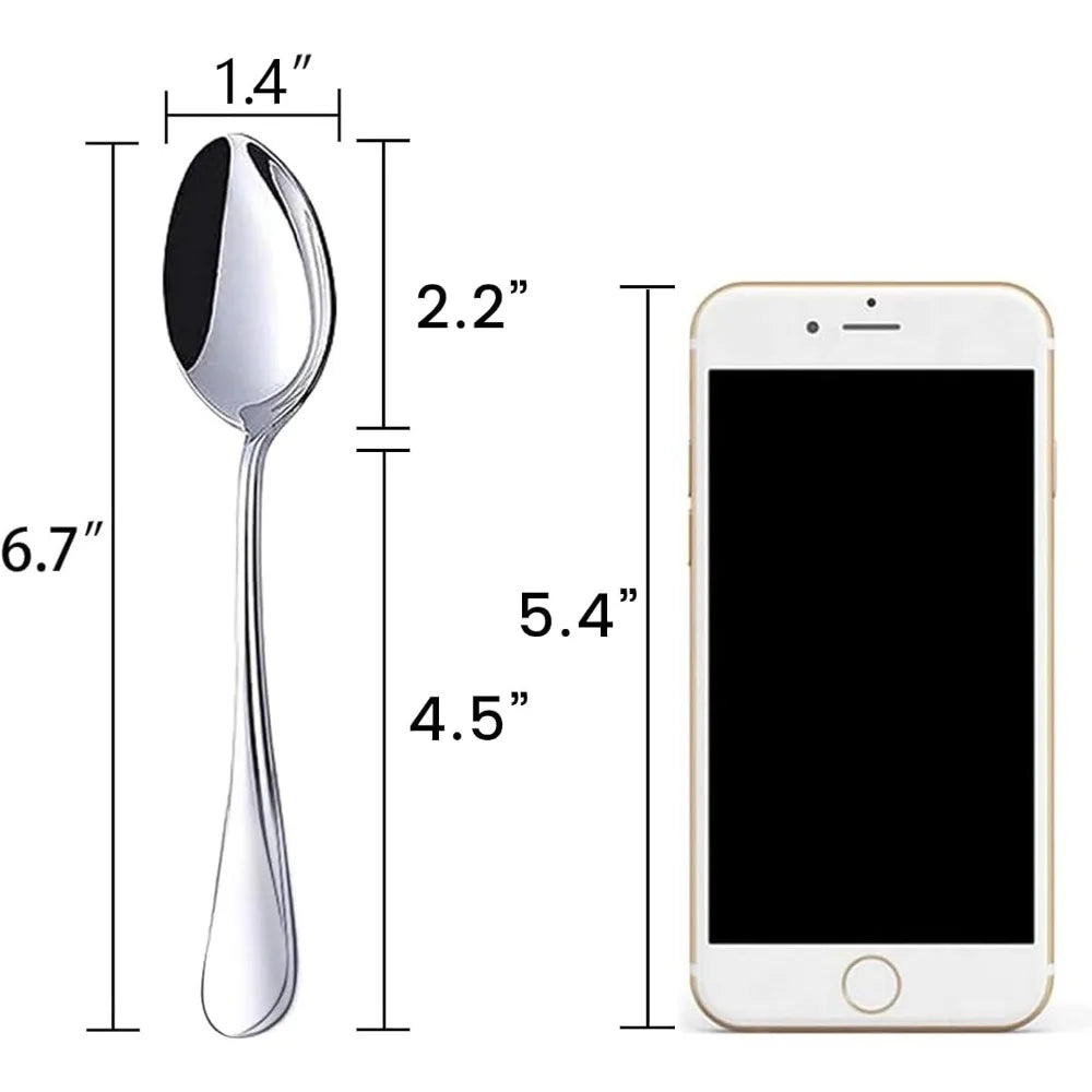 Teaspoons Stainless Steel, 6 Piece Dinner Spoons Set 6.7 inches Dessert Spoons Use for Home, Kitchen or Restaurant