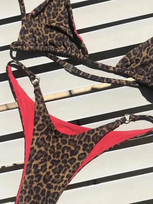 Women Split Swimsuit High Waist Beach Triangle Bikini 2025 New Summer Swimwear Bikinis Set Sexy Leopard Print Bikini 2 Piece Set