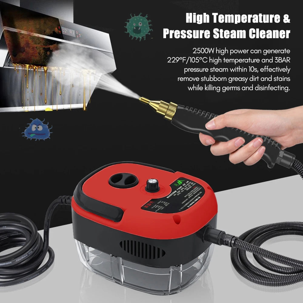 2500W Portable Handheld Steam Cleaner High Temperature Pressurized Steam Cleaning Machine with Brush Heads for Kitchen Furniture