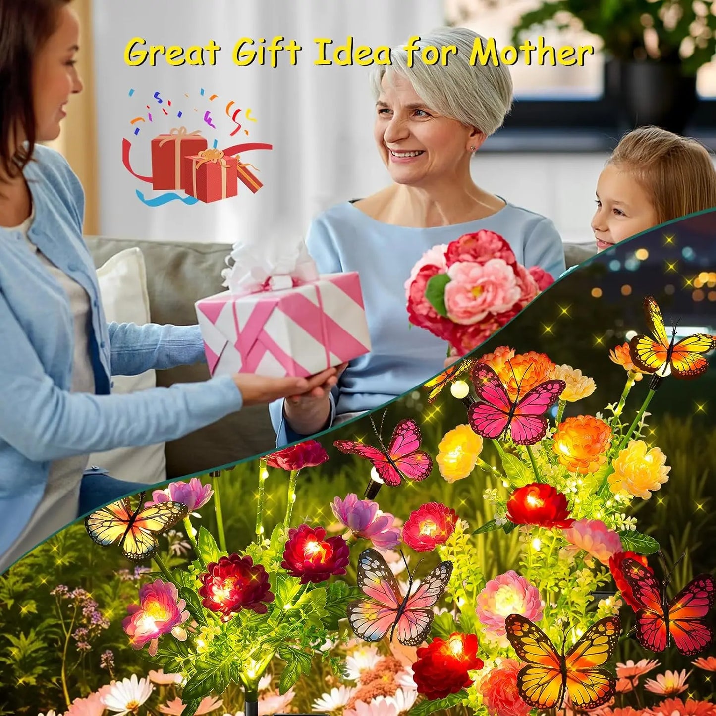 2/4 Pack Solar Garden Lights: Butterfly & Snowdrop Flowers, Patio/Backyard/Flower Beds Decor, Gift for Mom