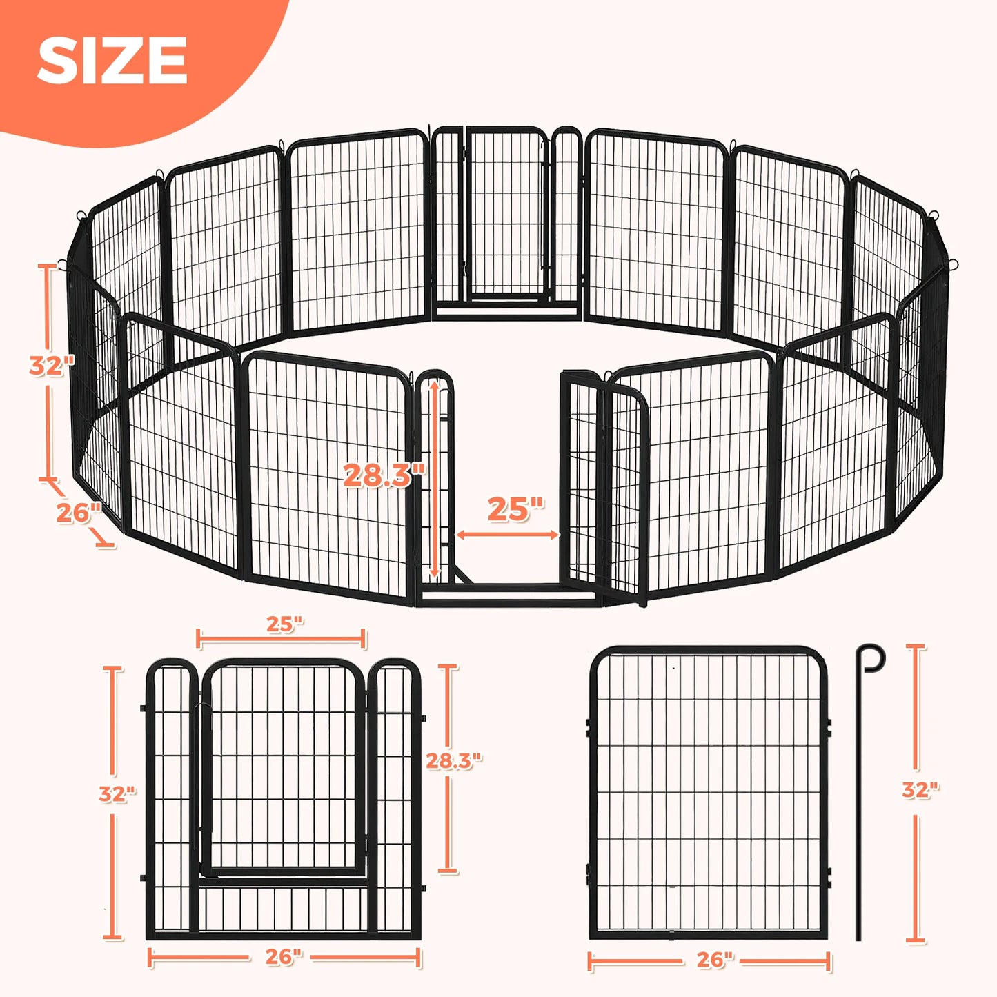 Dog Playpen with Door, Outdoor/Indoor Foldable Metal Pet Fence, Heavy Duty Puppy Exercise Pen for Yard, RV Camping, DIY Pet Cage