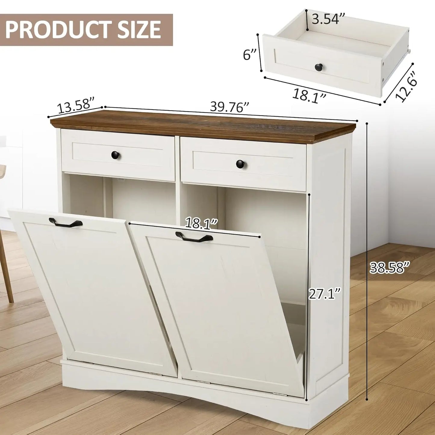 Double Tilt Out Trash Cabinet Freestanding Kitchen Trash Cabinet, 2x13 Gallons Hidden Garbage Recycling Cabinet with Hideaway