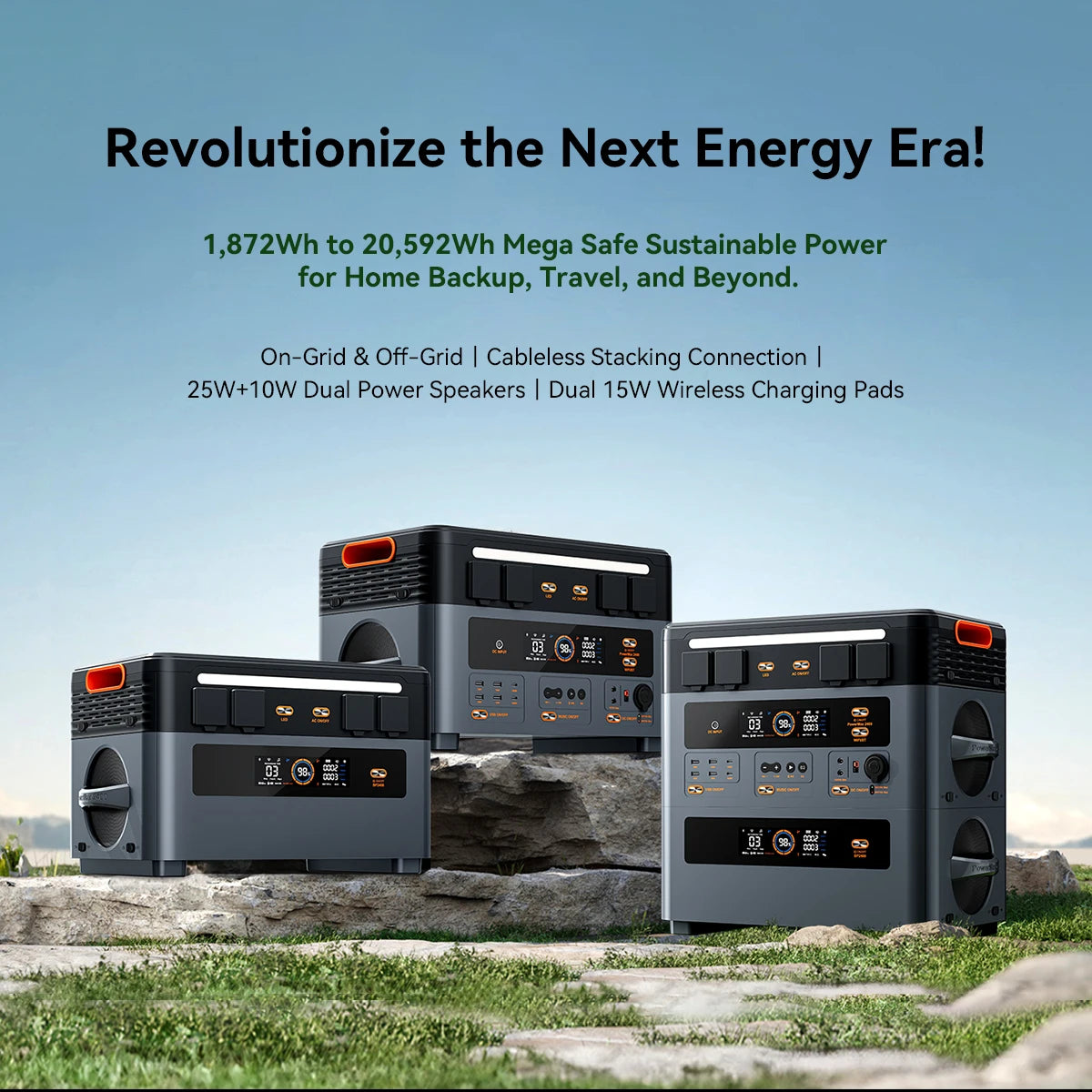 OSCAL PowerMax 2400 Portable Power Station 2400W Solar Generator 1872Wh LiFePO4 Battery with HD Stereo Speakers for Outdoor Camping