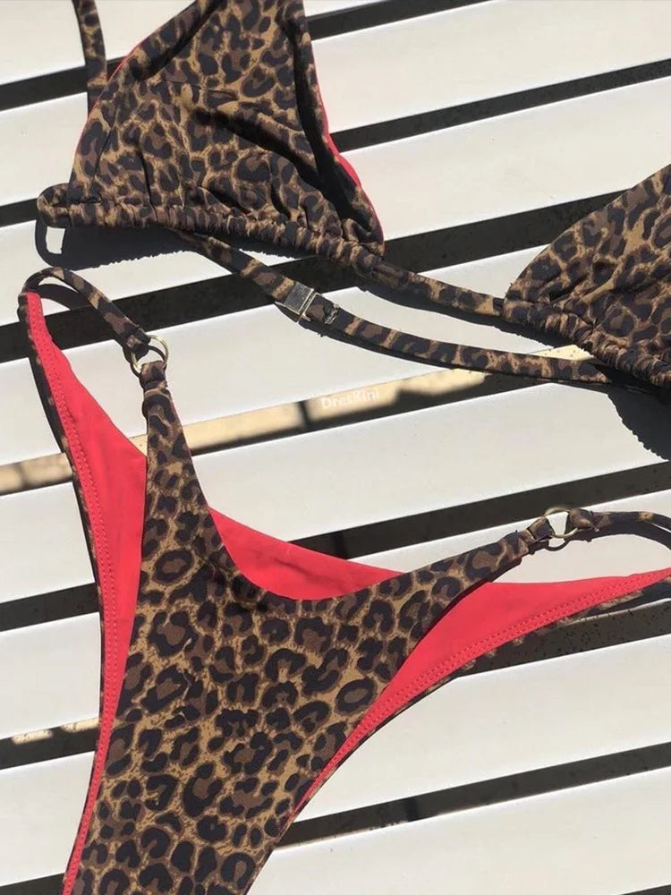 Women Split Swimsuit High Waist Beach Triangle Bikini 2025 New Summer Swimwear Bikinis Set Sexy Leopard Print Bikini 2 Piece Set