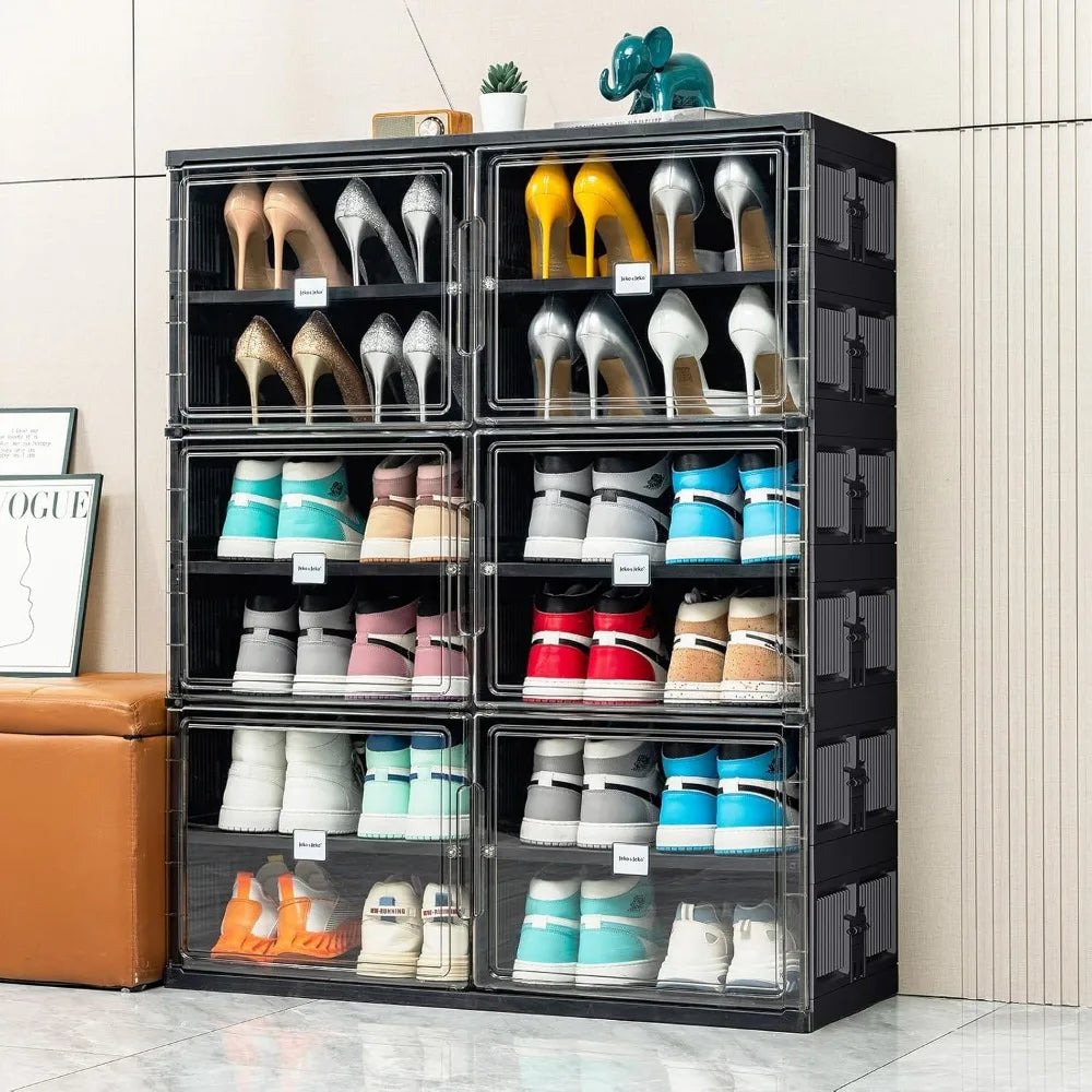 JEKO&JEKO 6 Tiers 24 Pairs Foldable Shoe Rack Organizer Fits Size 12 for Closet Entryway, Large Collapsible Shoe Storage Organiz