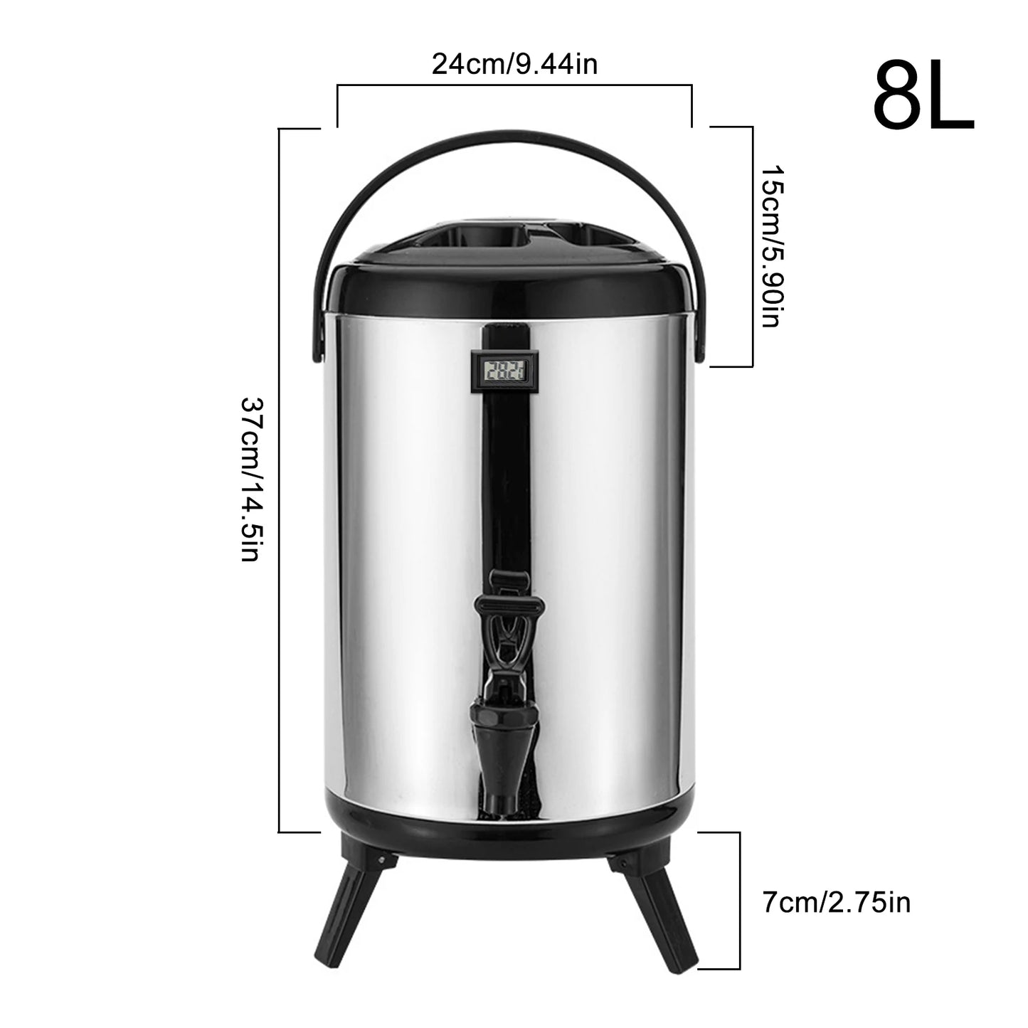 Insulated Beverage Dispenser 12L 10L  8L Stainless Steel Thermal Carafe Pot With Spigot Large Capacity Hot Liquids Container