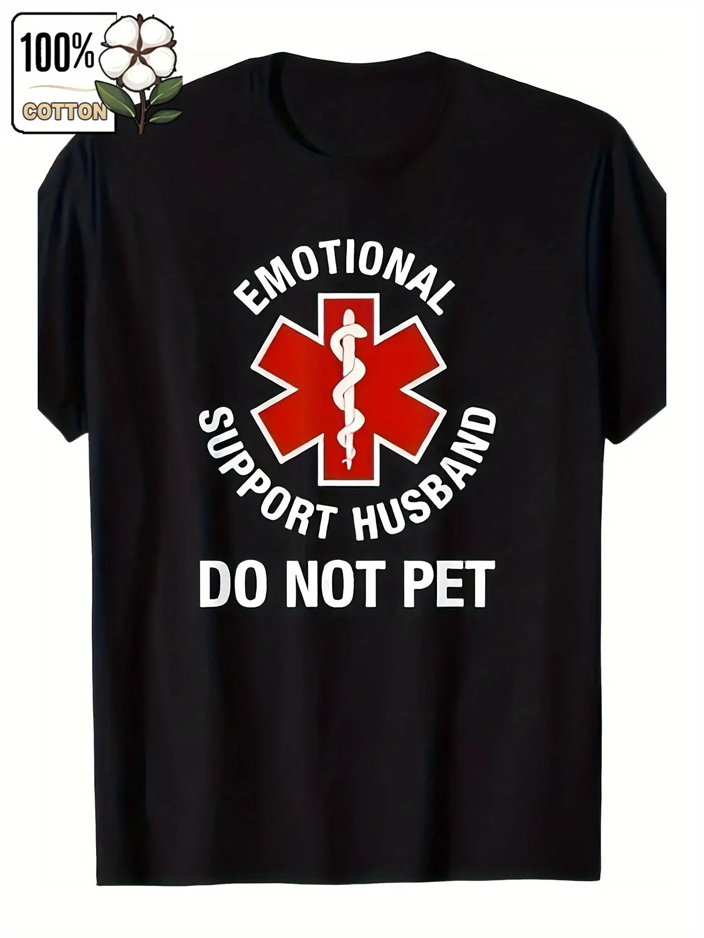 Humorous "Don't Touch My Emotional Support Husband" T-shirt -100% Cotton, Casual Style, Round Neck, Summer Men's T-shirt