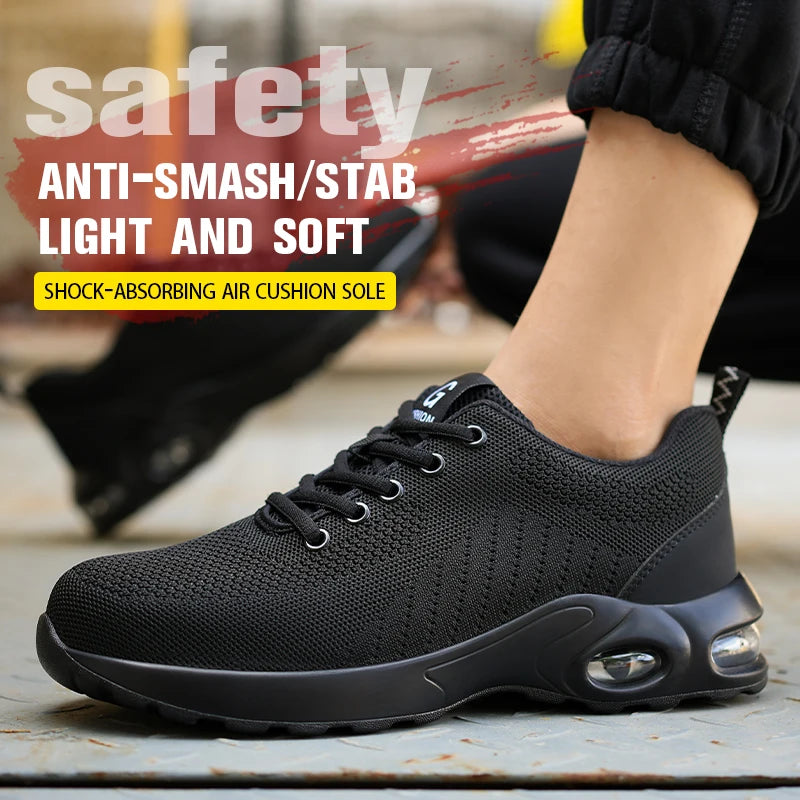 Fashionable Breathable Soft Sole Air Cushion Anti Smash Anti Puncture Work Shoes