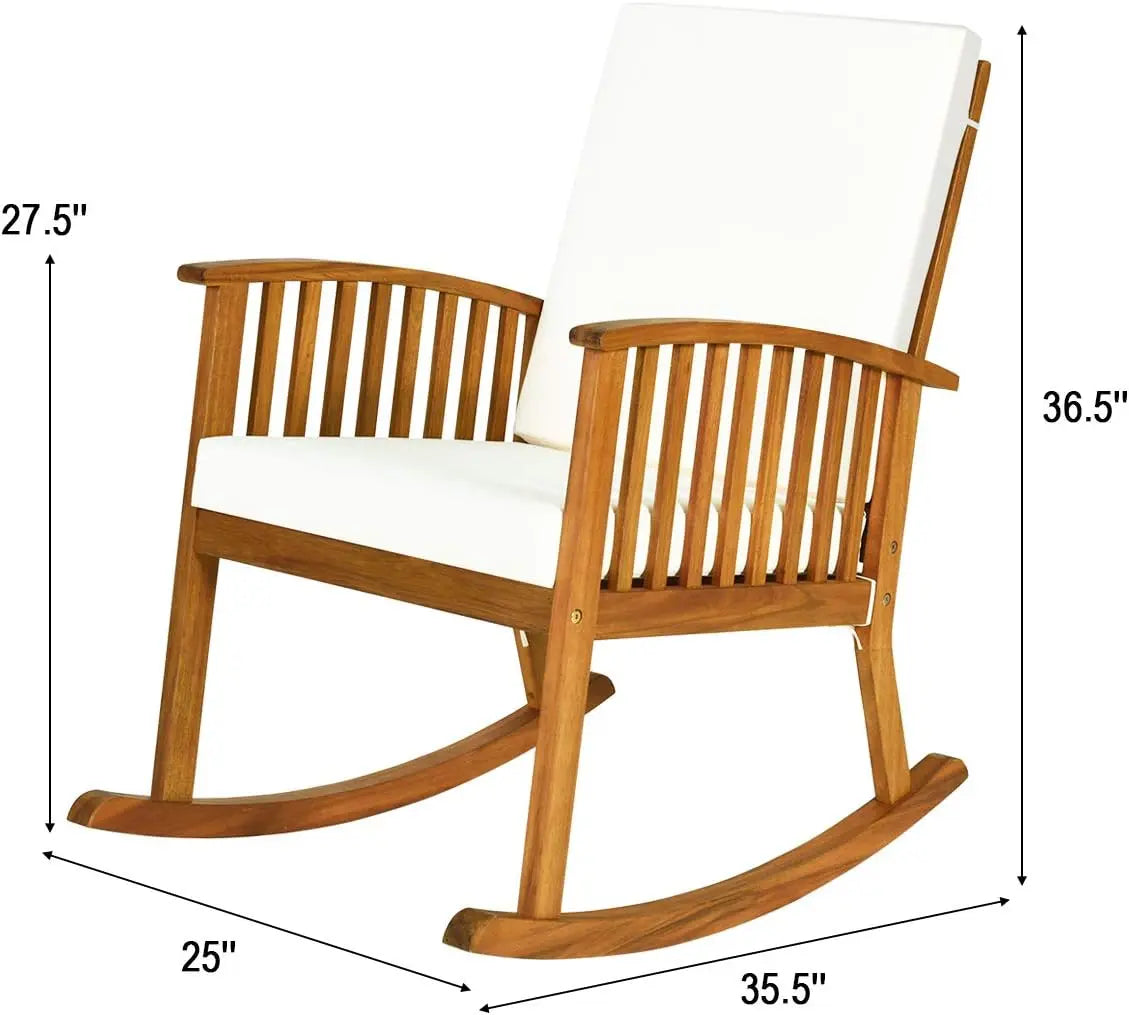 Outdoor Acacia Wood Rocking Chair, Wooden Rocker w/Detachable Washable Cushions, Rocker for Porch Garden Patio Balcony